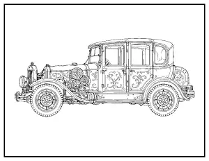 Steampunk Car for Adults coloring page – printable line art