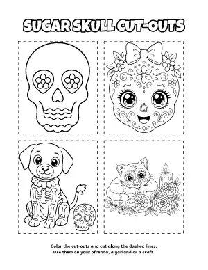 Sugar Skull Cut-Outs (Cut and Color) coloring page – printable line art