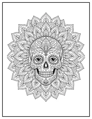 Sugar Skull Mandala coloring page – printable line art