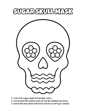Sugar Skull Mask Template coloring page – printable line art
