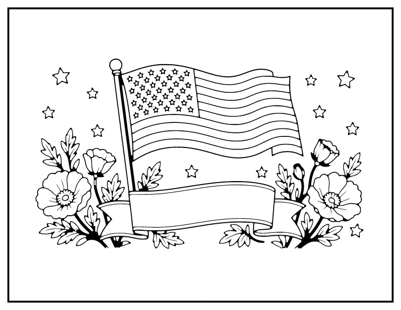 Thank You for Your Service Flag coloring page – printable black and white line art