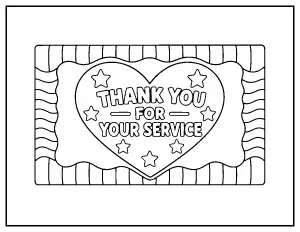 Thank You for Your Service Heart Card coloring page – printable line art