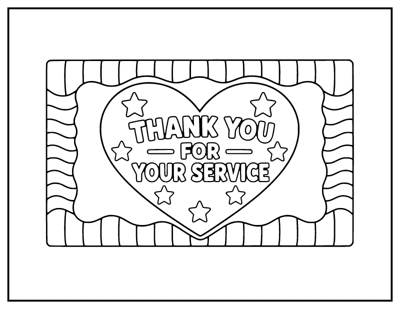 Thank You for Your Service Heart Card coloring page – printable black and white line art