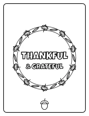 Thankful and Grateful Wreath coloring page – printable line art