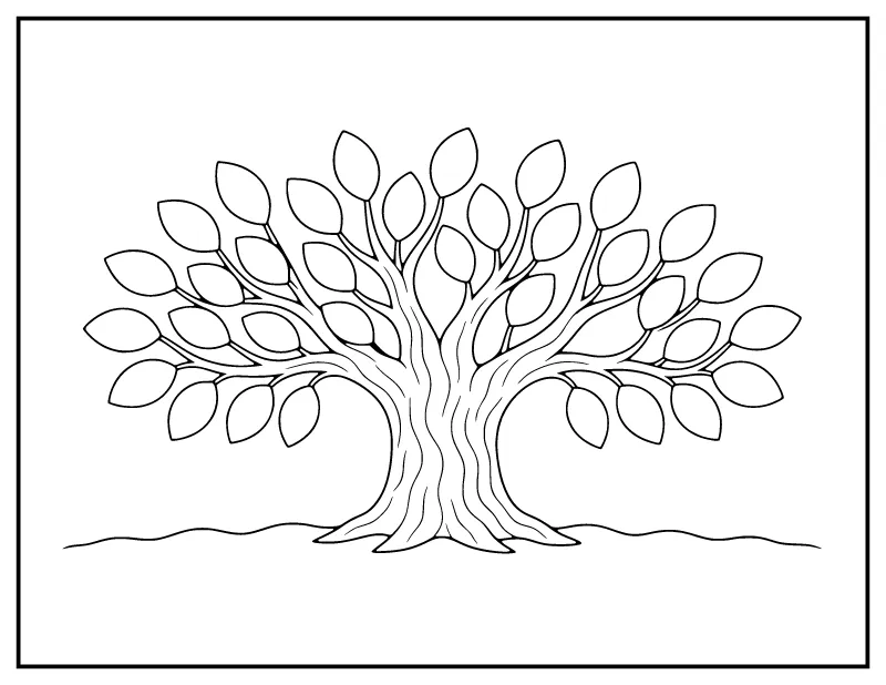 Thankful Tree with Blank Leaves coloring page – printable black and white line art