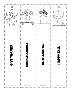 Thanksgiving Bookmarks to Color (4 per Sheet) coloring page – printable line art