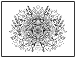 Thanksgiving Harvest Mandala coloring page – printable line art