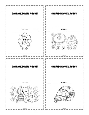 Thanksgiving Place Cards Printable (4 per Sheet) coloring page – printable line art