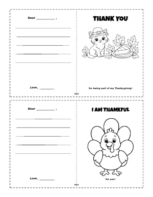 Thanksgiving Thank You Cards to Color (2 per Sheet) coloring page – printable line art
