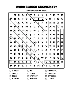 Thanksgiving Word Search Answer Key coloring page – printable line art