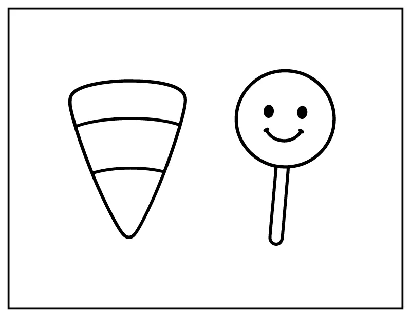 Candy Corn and Smiley Lollipop for Toddlers coloring page – printable black and white line art