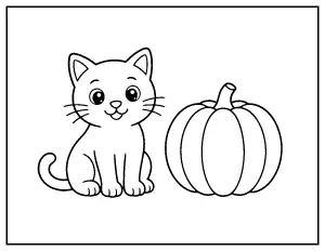 Kitten and Pumpkin for Toddlers coloring page – printable line art