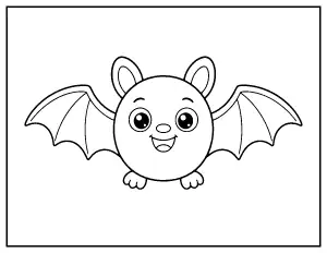 Round Smiling Bat for Toddlers coloring page – printable line art
