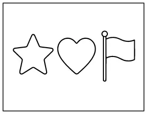 Star, Heart and Flag for Toddlers coloring page – printable line art