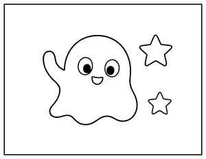 Waving Ghost with Stars for Toddlers coloring page – printable line art