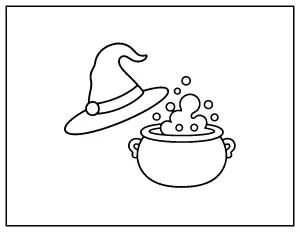 Witch Hat and Bubbling Cauldron for Toddlers coloring page – printable line art