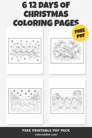 6 12 Days of Christmas coloring pages – preview of the free PDF pack