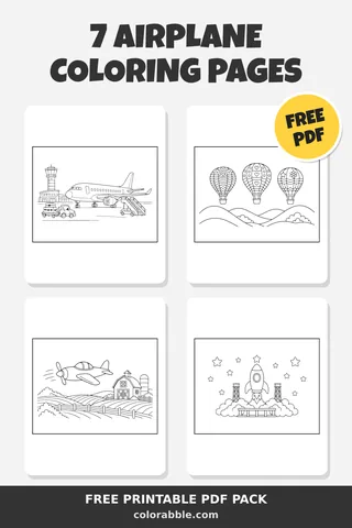 7 Airplane coloring pages – preview of the free PDF pack