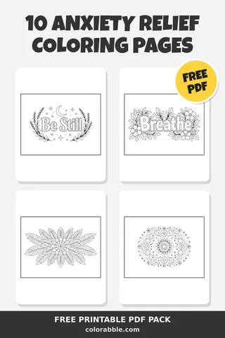 10 Anxiety Relief coloring pages – preview of the free PDF pack