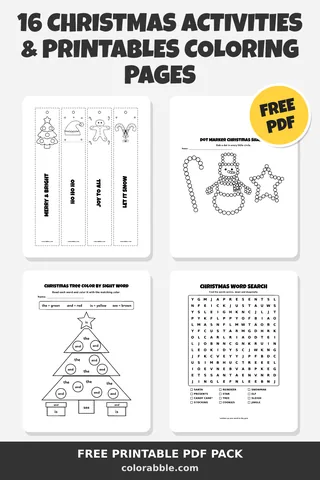 16 Christmas Activities & Printables coloring pages – preview of the free PDF pack