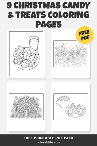 9 Christmas Candy & Treats coloring pages – preview of the free PDF pack