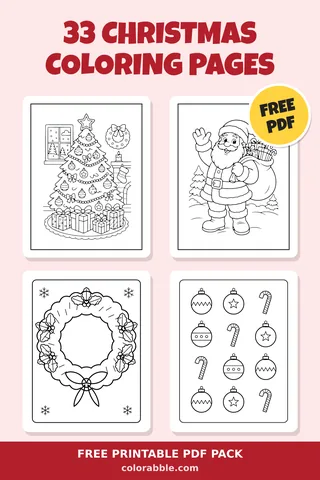 33 Christmas coloring pages – preview of the free PDF pack