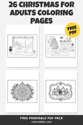 26 Christmas for Adults coloring pages – preview of the free PDF pack
