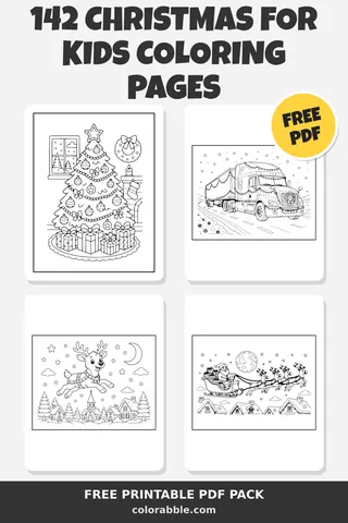 142 Christmas for Kids coloring pages – preview of the free PDF pack