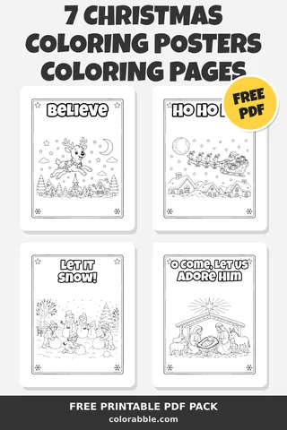 7 Christmas Coloring Posters coloring pages – preview of the free PDF pack