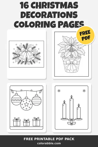 16 Christmas Decorations coloring pages – preview of the free PDF pack