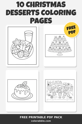 10 Christmas Desserts coloring pages – preview of the free PDF pack