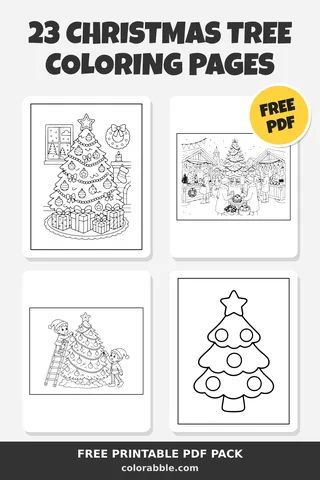 23 Christmas Tree coloring pages – preview of the free PDF pack