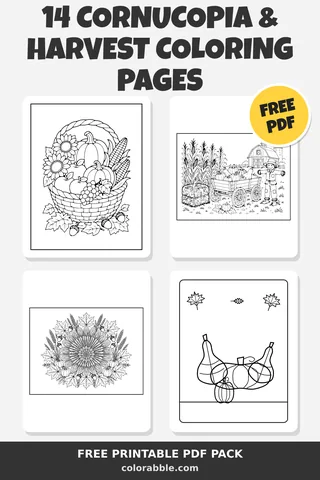 14 Cornucopia & Harvest coloring pages – preview of the free PDF pack