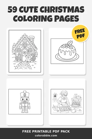 59 Cute Christmas coloring pages – preview of the free PDF pack
