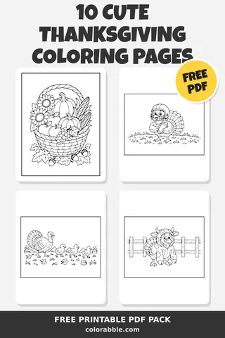 10 Cute Thanksgiving coloring pages – preview of the free PDF pack