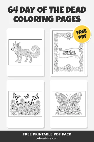 64 Day of the Dead coloring pages – preview of the free PDF pack