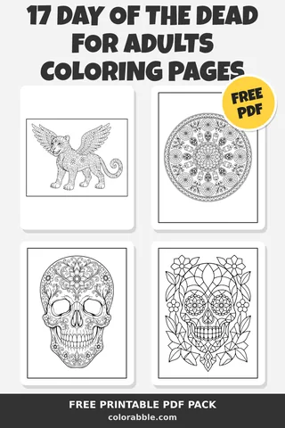 17 Day of the Dead for Adults coloring pages – preview of the free PDF pack