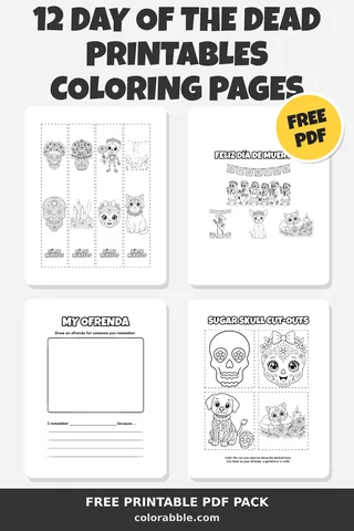 12 Day of the Dead Printables coloring pages – preview of the free PDF pack