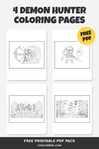 4 Demon Hunter coloring pages – preview of the free PDF pack