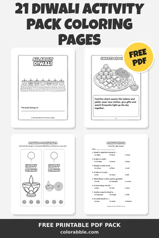 21 Diwali Activity Pack coloring pages – preview of the free PDF pack