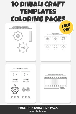 10 Diwali Craft Templates coloring pages – preview of the free PDF pack