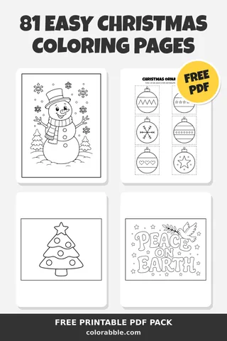 81 Easy Christmas coloring pages – preview of the free PDF pack