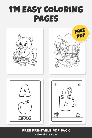 114 Easy coloring pages – preview of the free PDF pack