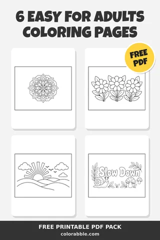 6 Easy for Adults coloring pages – preview of the free PDF pack