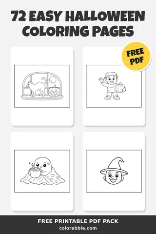 72 Easy Halloween coloring pages – preview of the free PDF pack