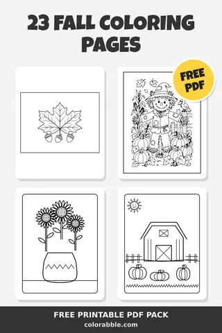 23 Fall coloring pages – preview of the free PDF pack