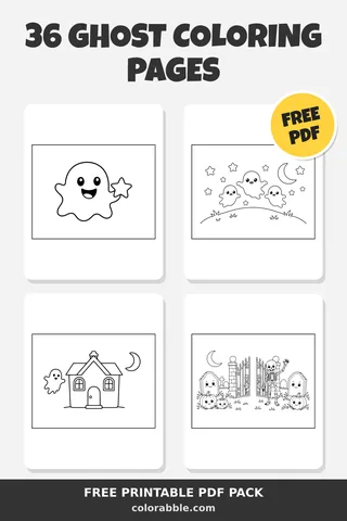 36 Ghost coloring pages – preview of the free PDF pack