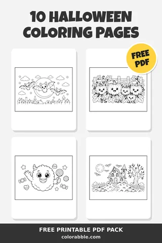 10 Halloween coloring pages – preview of the free PDF pack