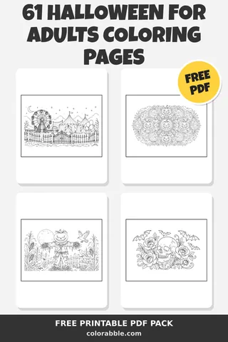 61 Halloween for Adults coloring pages – preview of the free PDF pack