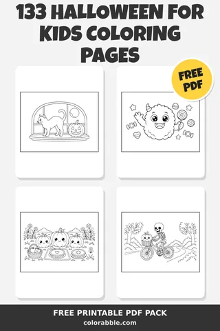 133 Halloween for Kids coloring pages – preview of the free PDF pack
